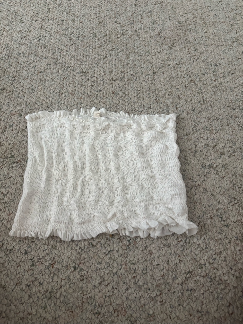 White Smocked Tube Top with Ruffle Trim